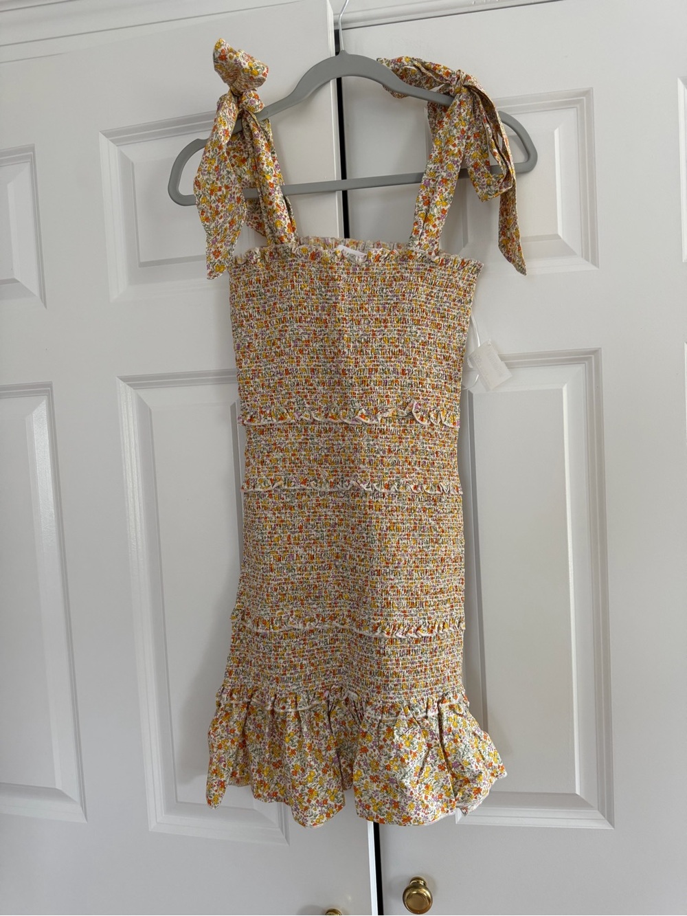 MARBLE Yellow Floral Smocked Dress with Tie Straps
